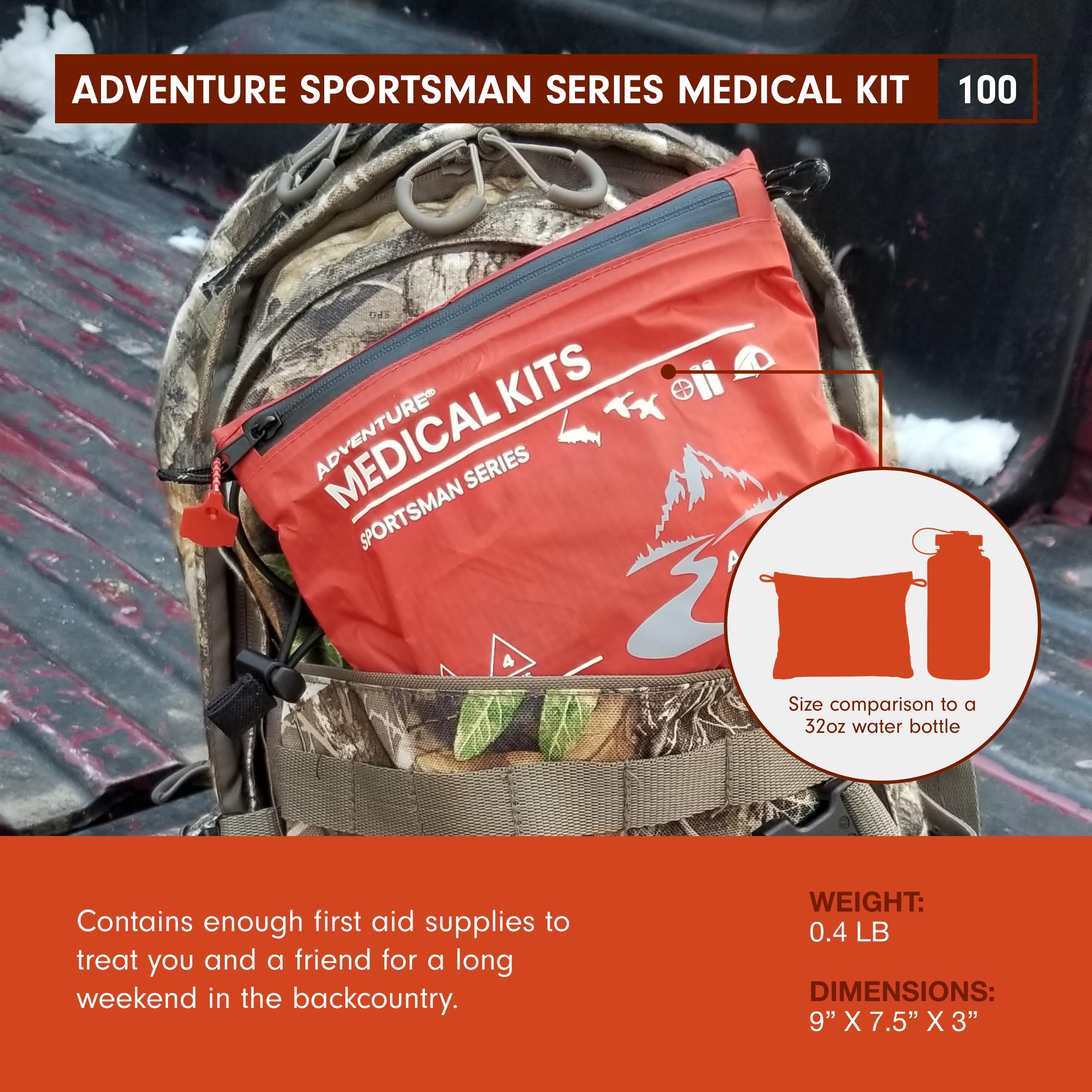 Sportsman 100 bandages and tools, comprehensive wound care on hikes.