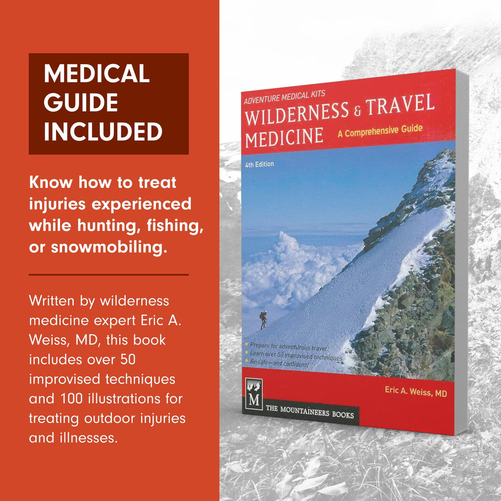 Adventure Medical Kits Sportsman 200 blood-control gear and bandages for outdoor emergencies.