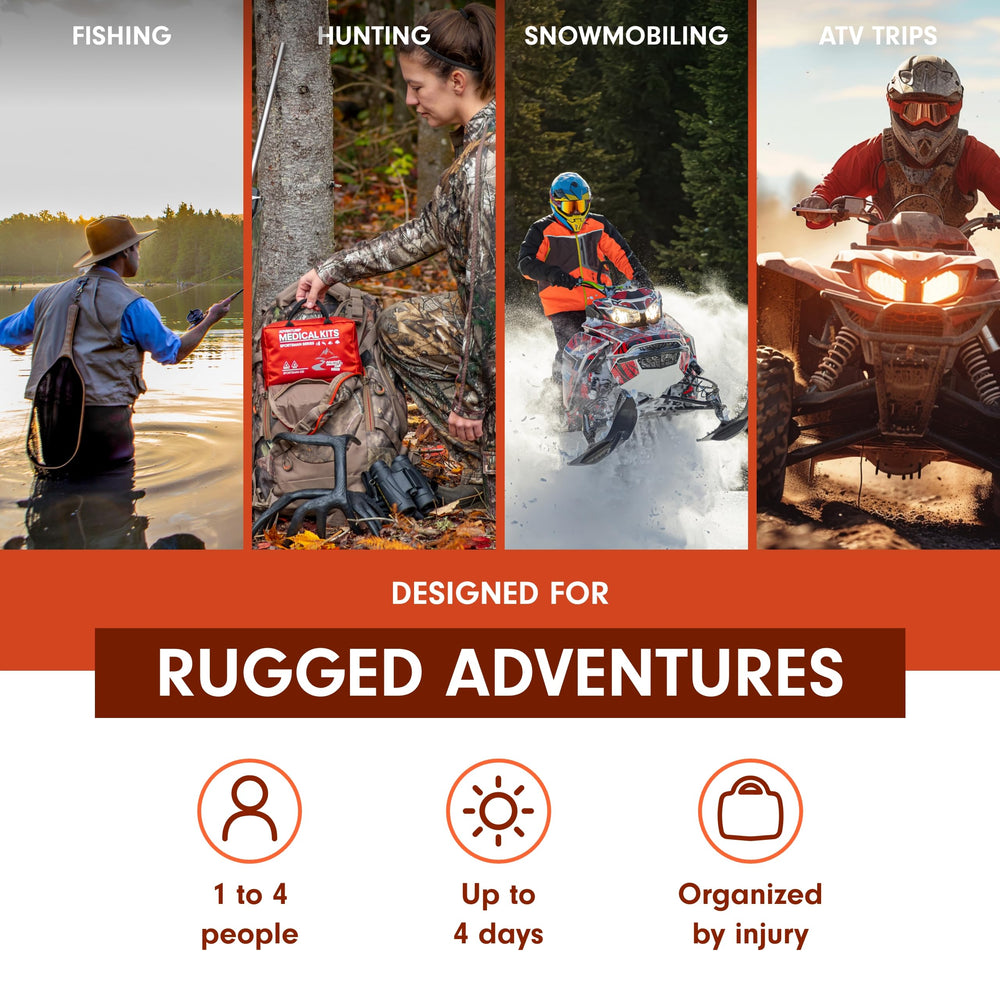 Adventure Medical Kits Sportsman 200 open inside highlights organized supplies for quick access.