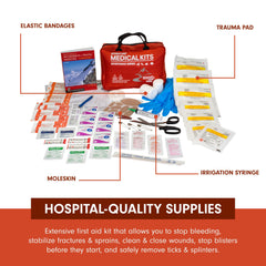 Adventure Medical Kits Sportsman 200 trauma supplies panel shows essential bleeding-control tools.