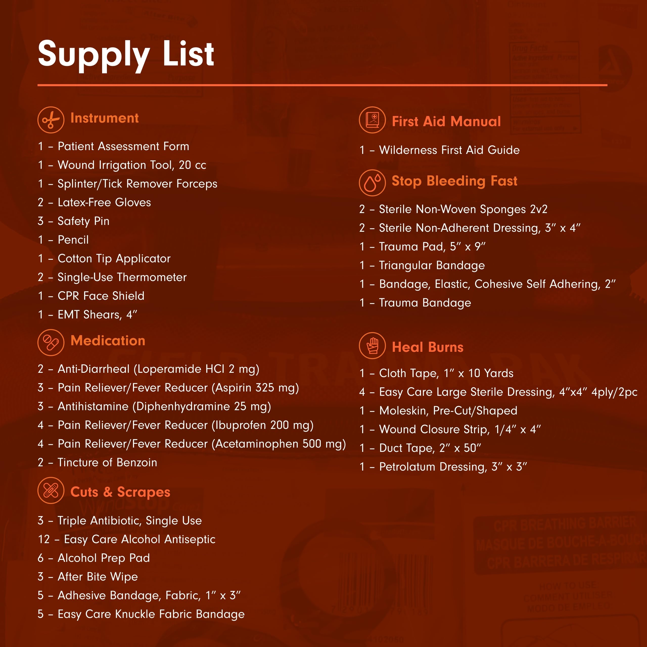 Wilderness first aid guide included with Sportsman 300 kit