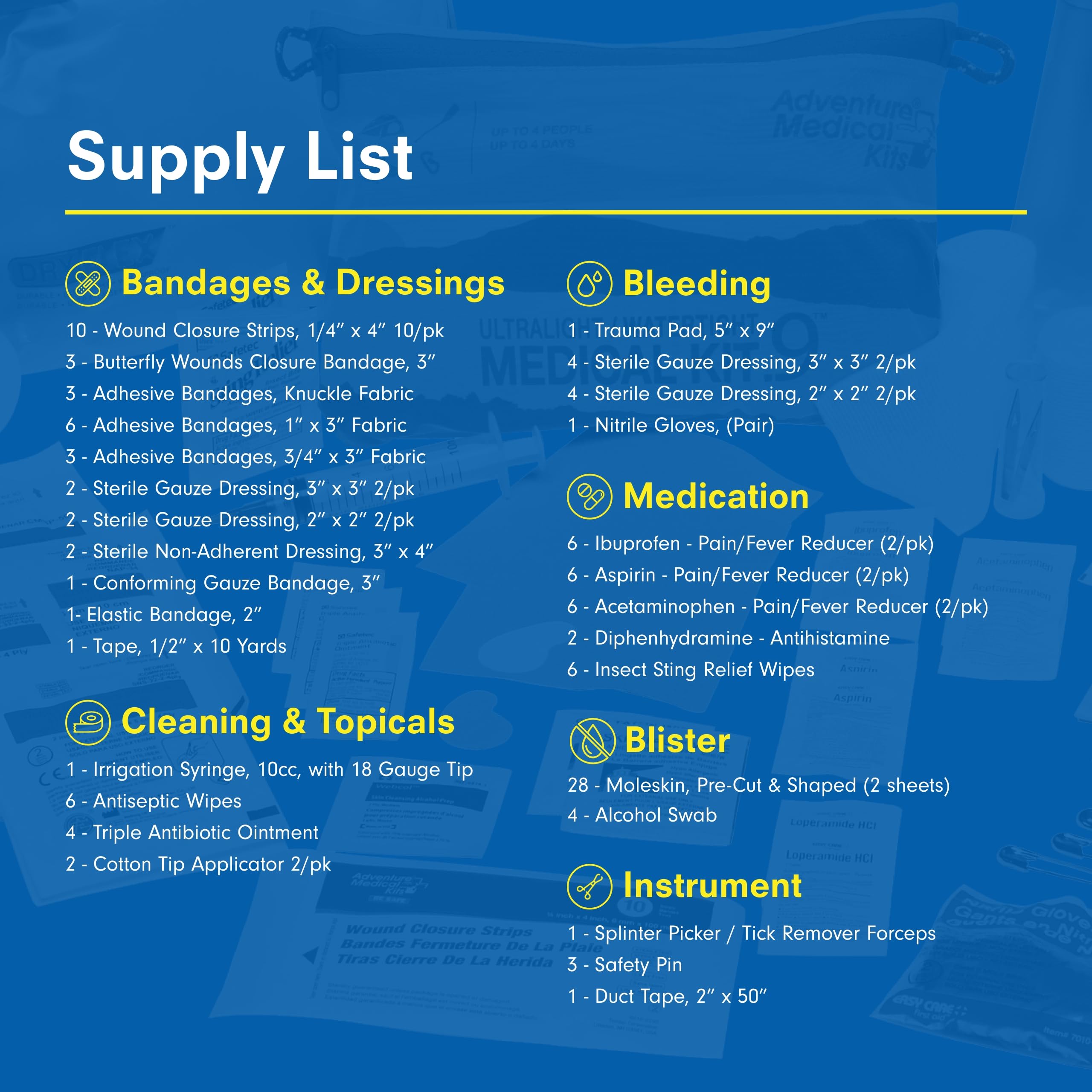 Adventure Medical Kits Ultralight/Watertight antiseptic wipes for clean outdoor wounds.