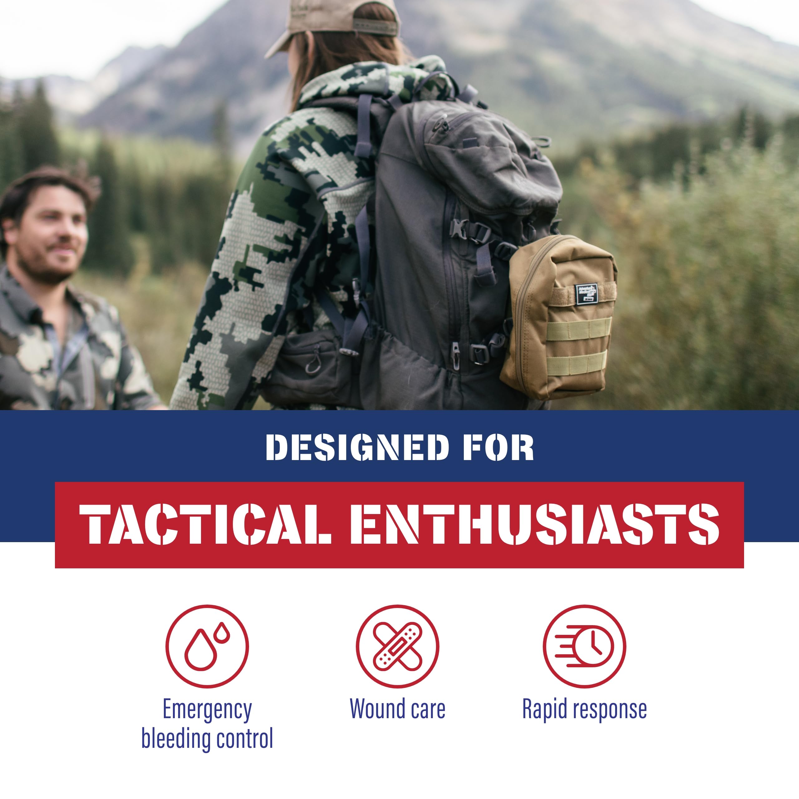 Adventure Medical Molle Bag Trauma Kit 2.0 side view emphasizes rugged storage capacity