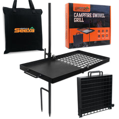 Adventure Seeka 24-inch heavy-duty folding campfire grill showing durable exterior for outdoor meals