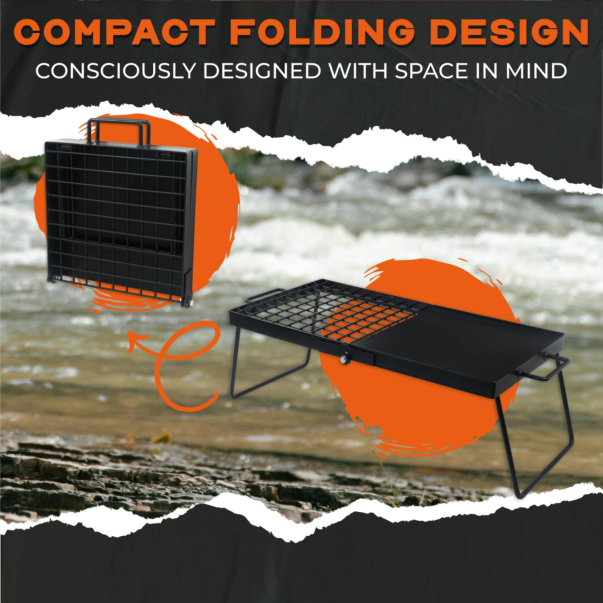 Adventure Seeka Campfire 24in folding design demonstrates compact transport for camping trips.