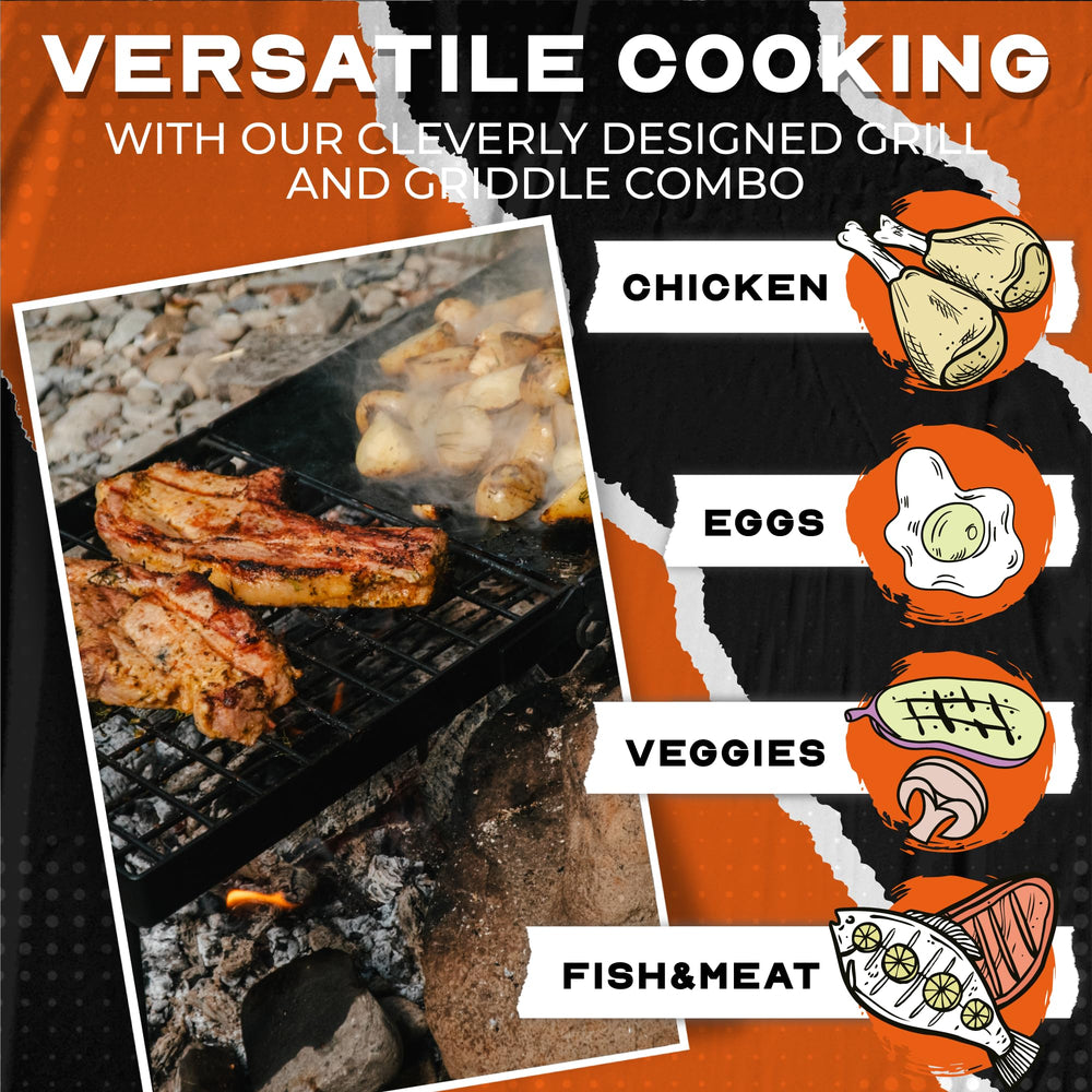 Adventure Seeka Campfire 24in food-safe high-temp finish ensures safe campfire cooking.