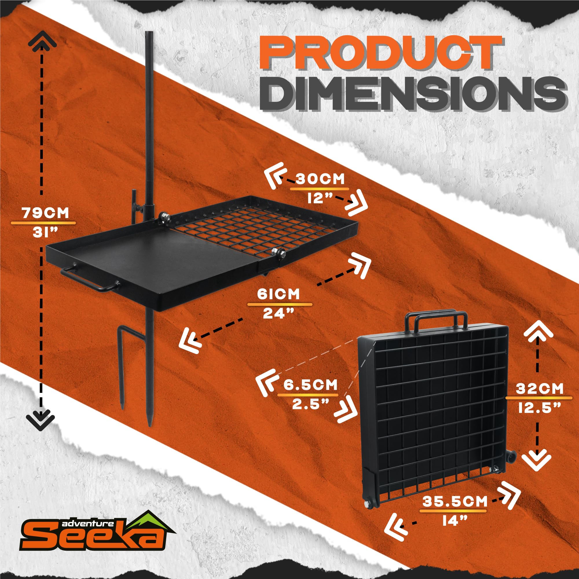 Adventure Seeka food-safe cooking surface ideal for burgers and veggies