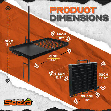 Adventure Seeka food-safe cooking surface ideal for burgers and veggies