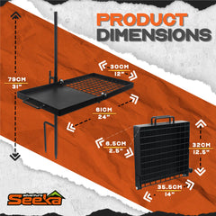 Adventure Seeka food-safe cooking surface ideal for burgers and veggies