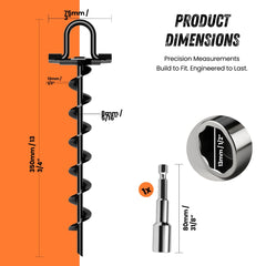 Adventure Seeka Ground Anchor spiral blades provide strong grip in soil and clay.