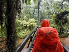 Adventure World Globotrekker backpack-cover-in-use protects gear in wet conditions