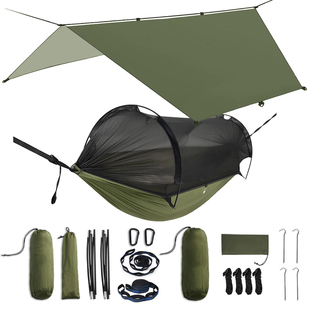 ADVOKAIR camping hammock with mosquito net and rain fly for insect-free outdoor rest