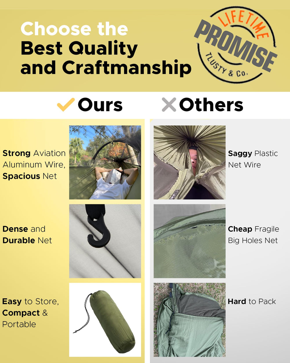 ADVOKAIR camping hammock setup with poles demonstrates sturdy net support.