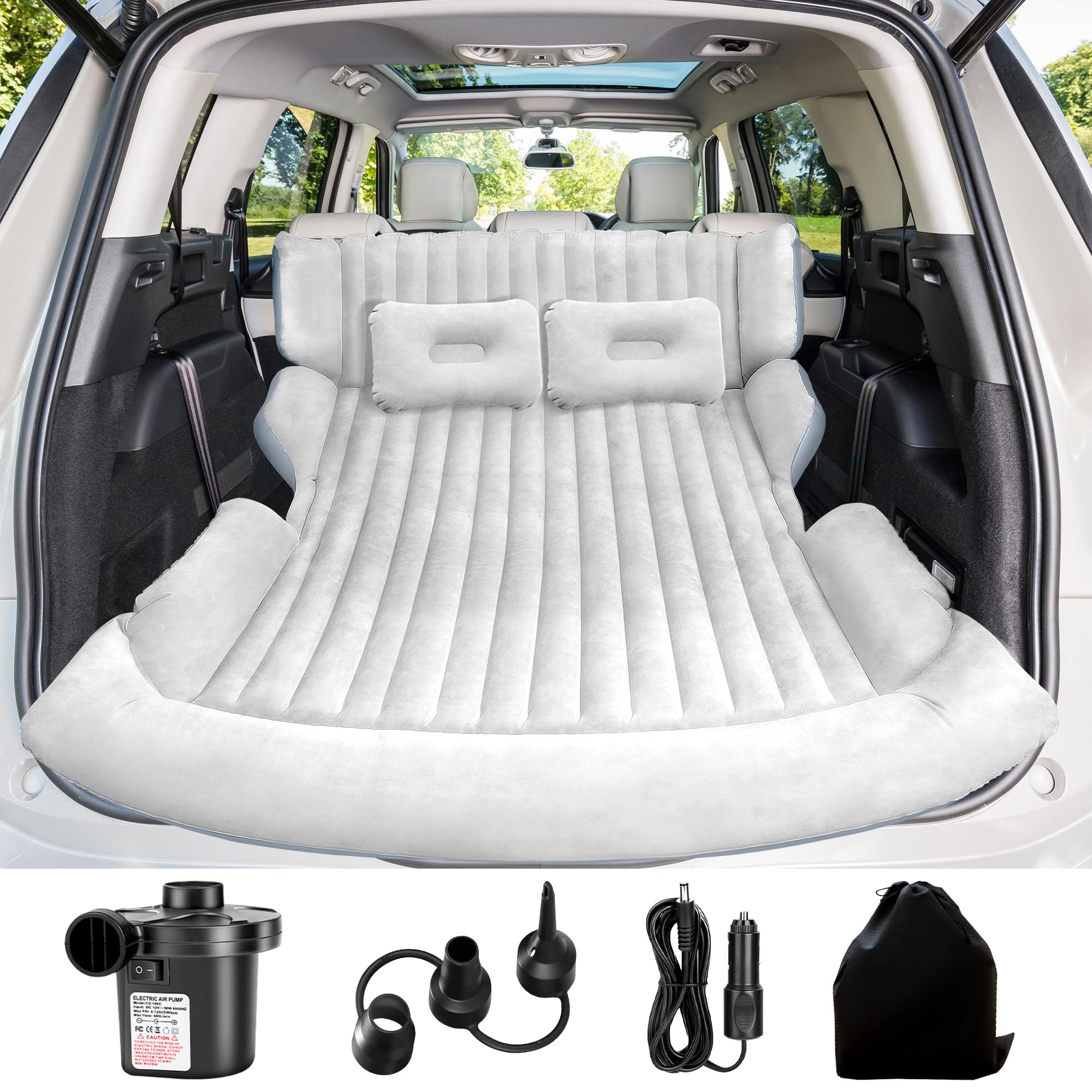 AearKing SUV air mattress inflated in the backseat for road-trip comfort
