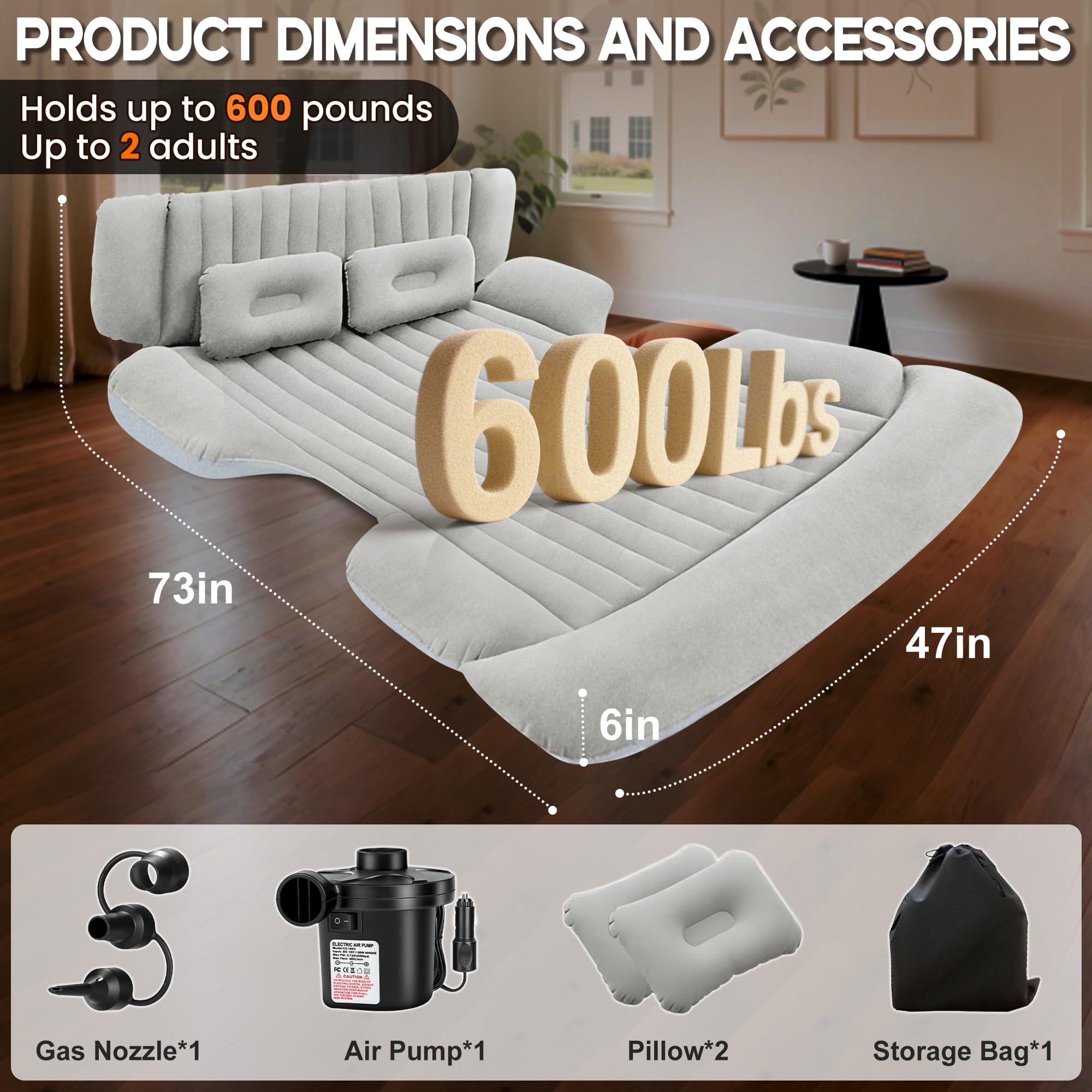 AearKing SUV air mattress supports up to 600 lbs for two adults