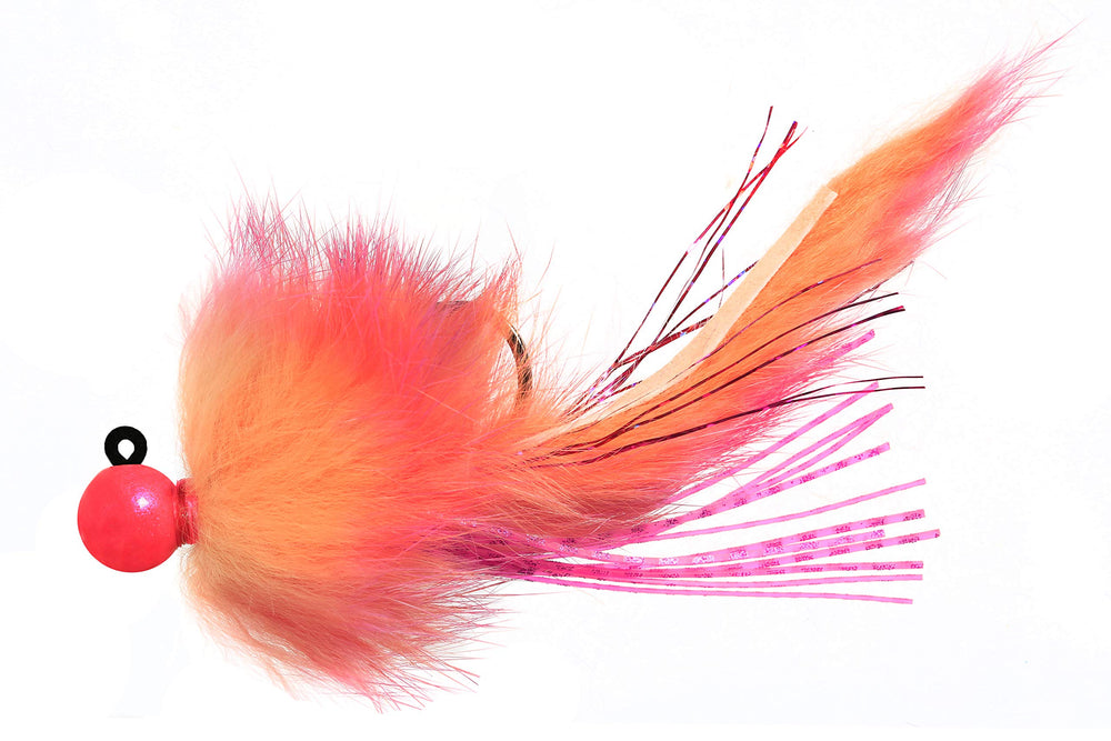 AeroJig Twitching Jig in cerise-peach-cerise colorway with pulsating action for salmon and steelhead