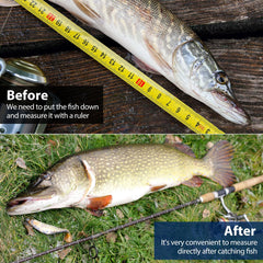 Sticker applied to fishing rod for direct measurement