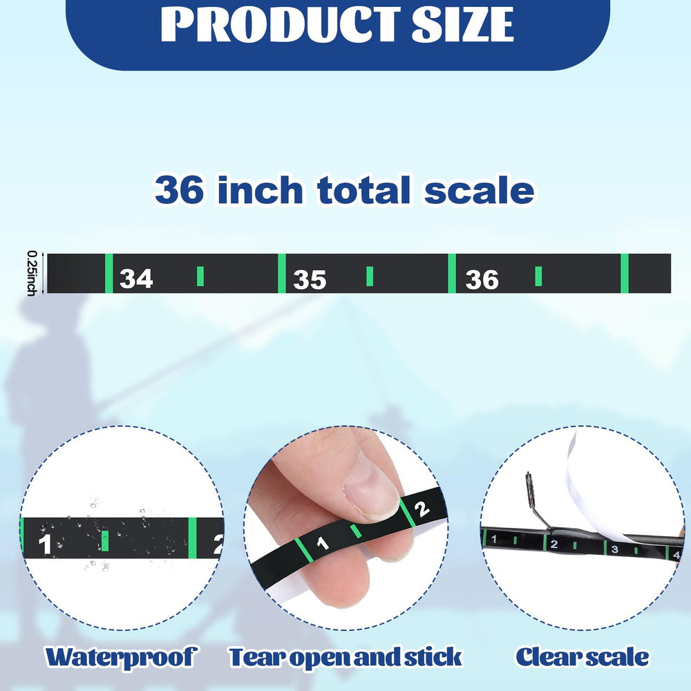 Close-up of green vinyl fish ruler sticker with clear numbers