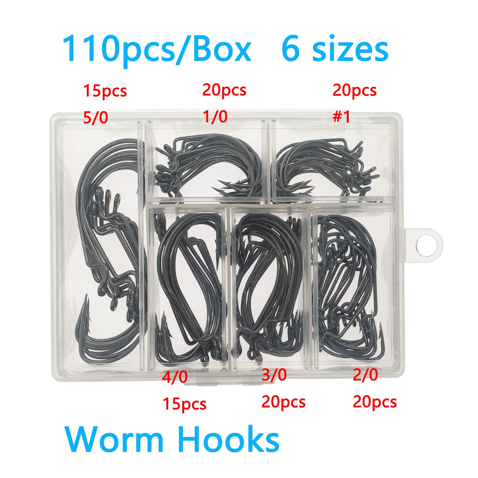 Worm hooks come in six sizes for bass fishing