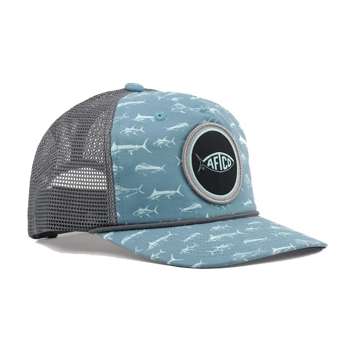AFTCO Big 3 Trucker Hat fabric texture emphasizing durability and recycled material.