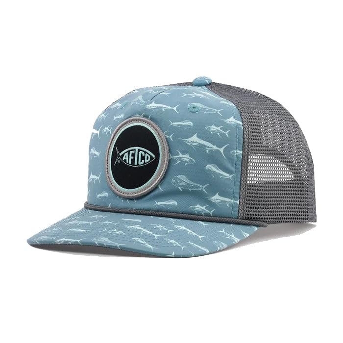 AFTCO Big 3 Trucker Hat front view with saltwater artwork for sun protection.
