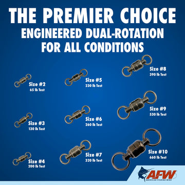 AFW 390lb test swivel handles strong lines and sizable catches.