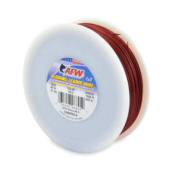 AFW Bleeding Leader blood-red nylon-coated 90lb wire for top-water fishing and toothy species.