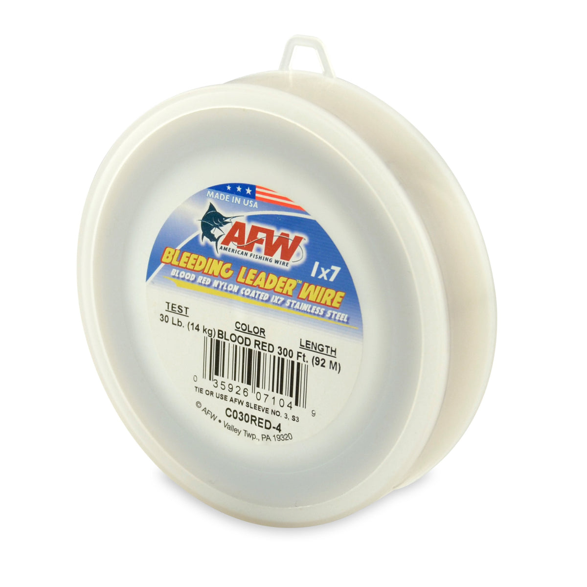 AFW bleeding leader wire with blood-red nylon coating attracts toothy fish in topwater conditions.
