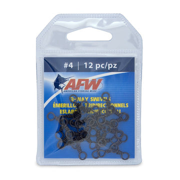 AFW brass 3-way swivel with stainless rings in black for dropper rigs and reduced line twist.