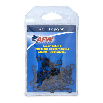 AFW brass 3-Way swivels with stainless rings in black, smooth rotation for dropper rigs