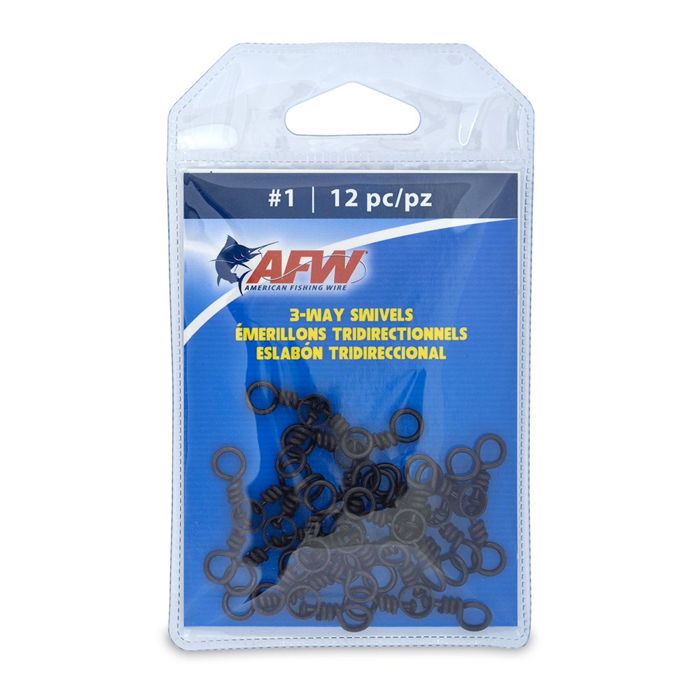 AFW brass 3-Way swivels with stainless rings in black, smooth rotation for dropper rigs