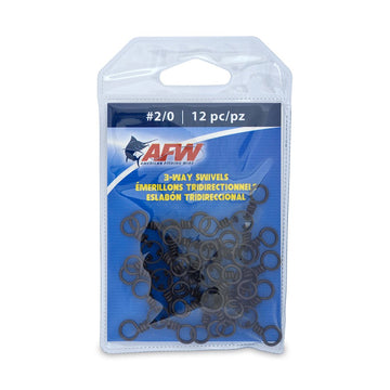 AFW brass 3-way swivels with stainless rings in black for size 2-0 rigs