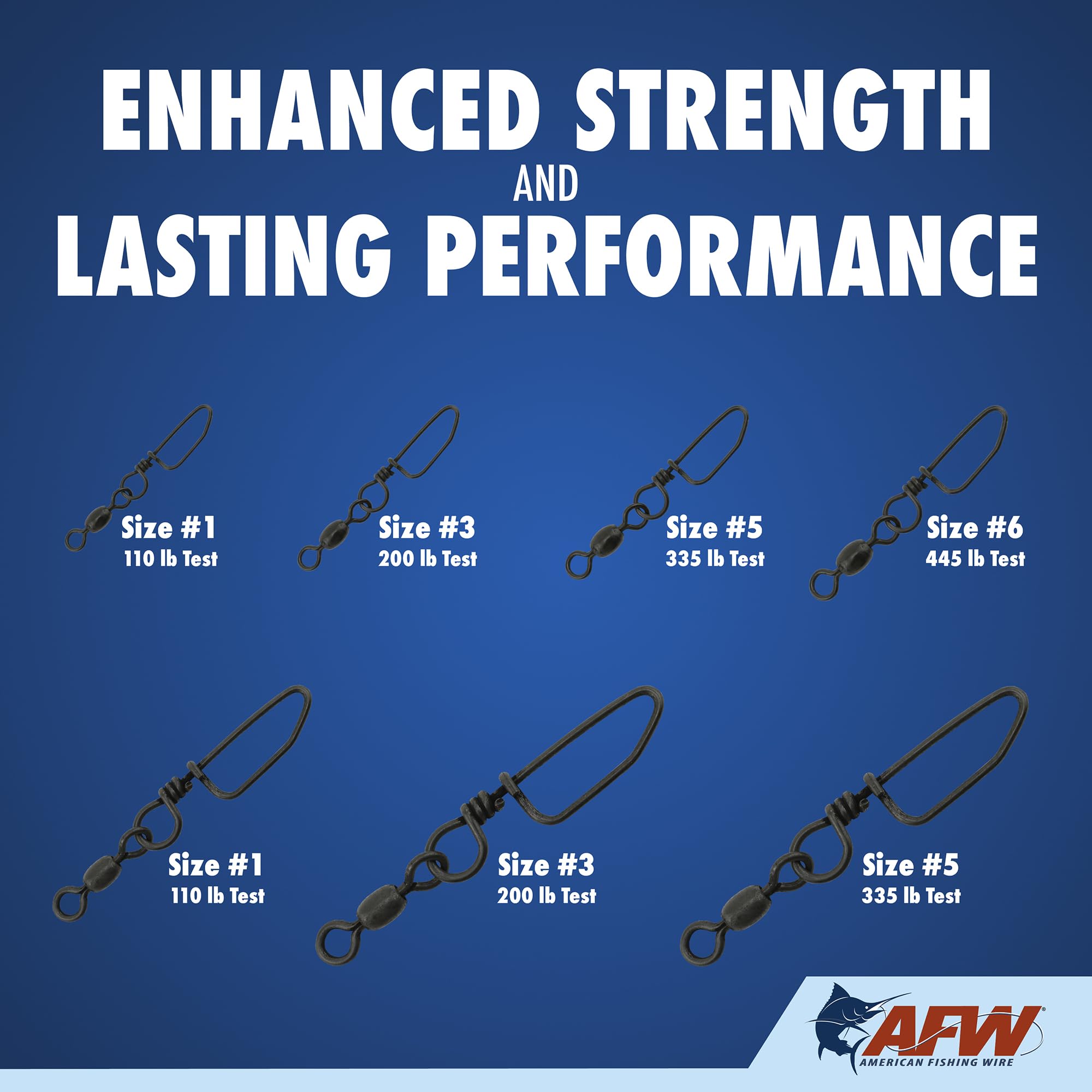 AFW brass coastlock snap swivels black 150 lb test rugged construction for bigger species