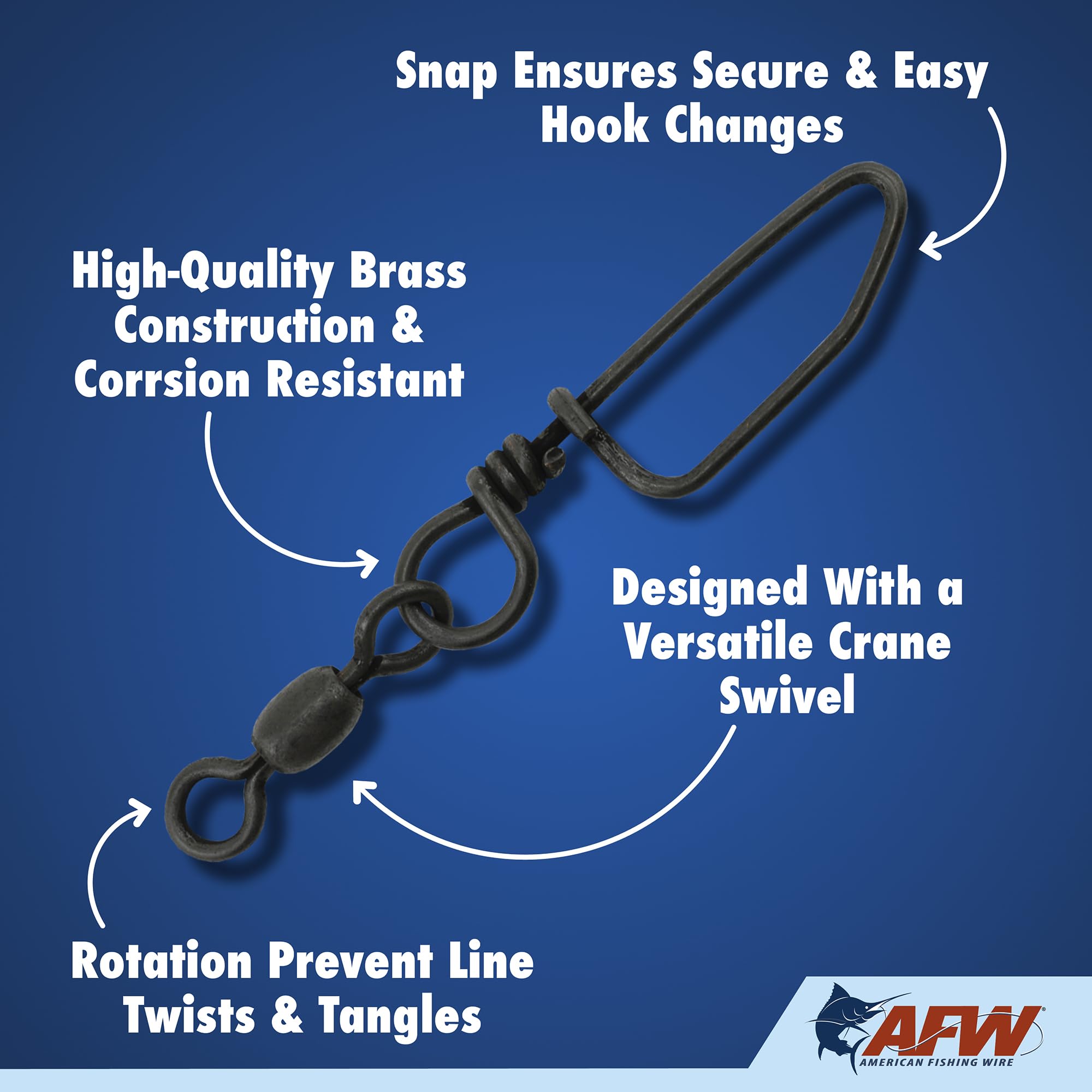 AFW brass coastlock snap swivels crane-swivel versatile for trolling and rigging