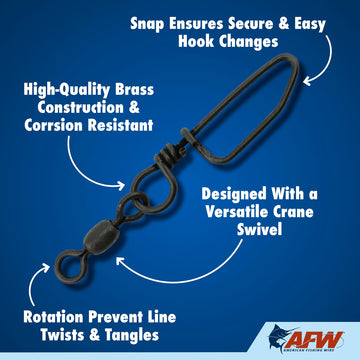 AFW Coastlock swivels rotation reduces line twists for smooth line flow.