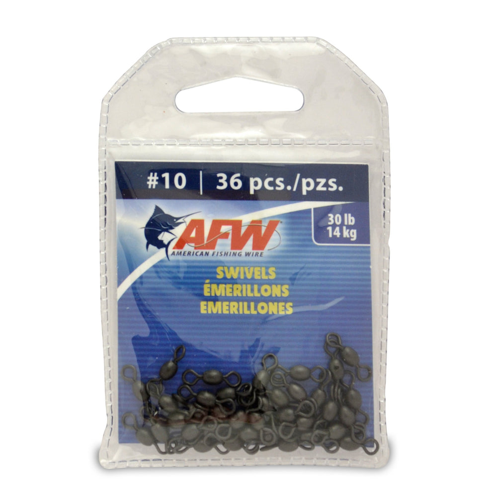 AFW brass swivels in black size 10 prevent line twisting during saltwater and freshwater fishing