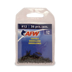 AFW brass swivels in black, size 12, 36-piece set, reduce line twist on fresh and saltwater rigs
