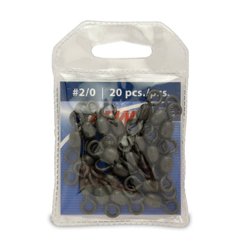 AFW brass swivels in black size 2/0, 225 lb test, 20-piece pack for reliable line control.