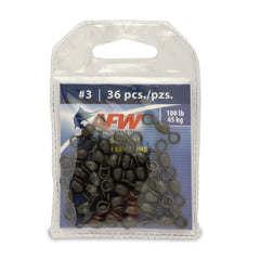 AFW brass swivels in black, size 3, 100 lb test, reduce line twist for reliable fishing.