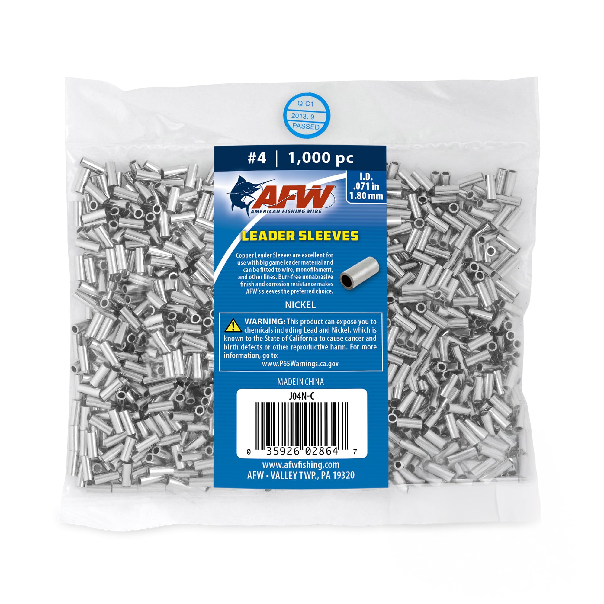 AFW crimp sleeve #4/.071 nickel close-up highlighting durable copper alloy for secure crimps