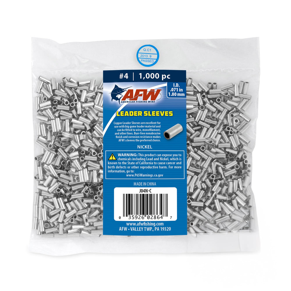 AFW crimp sleeve #4/.071 nickel close-up highlighting durable copper alloy for secure crimps