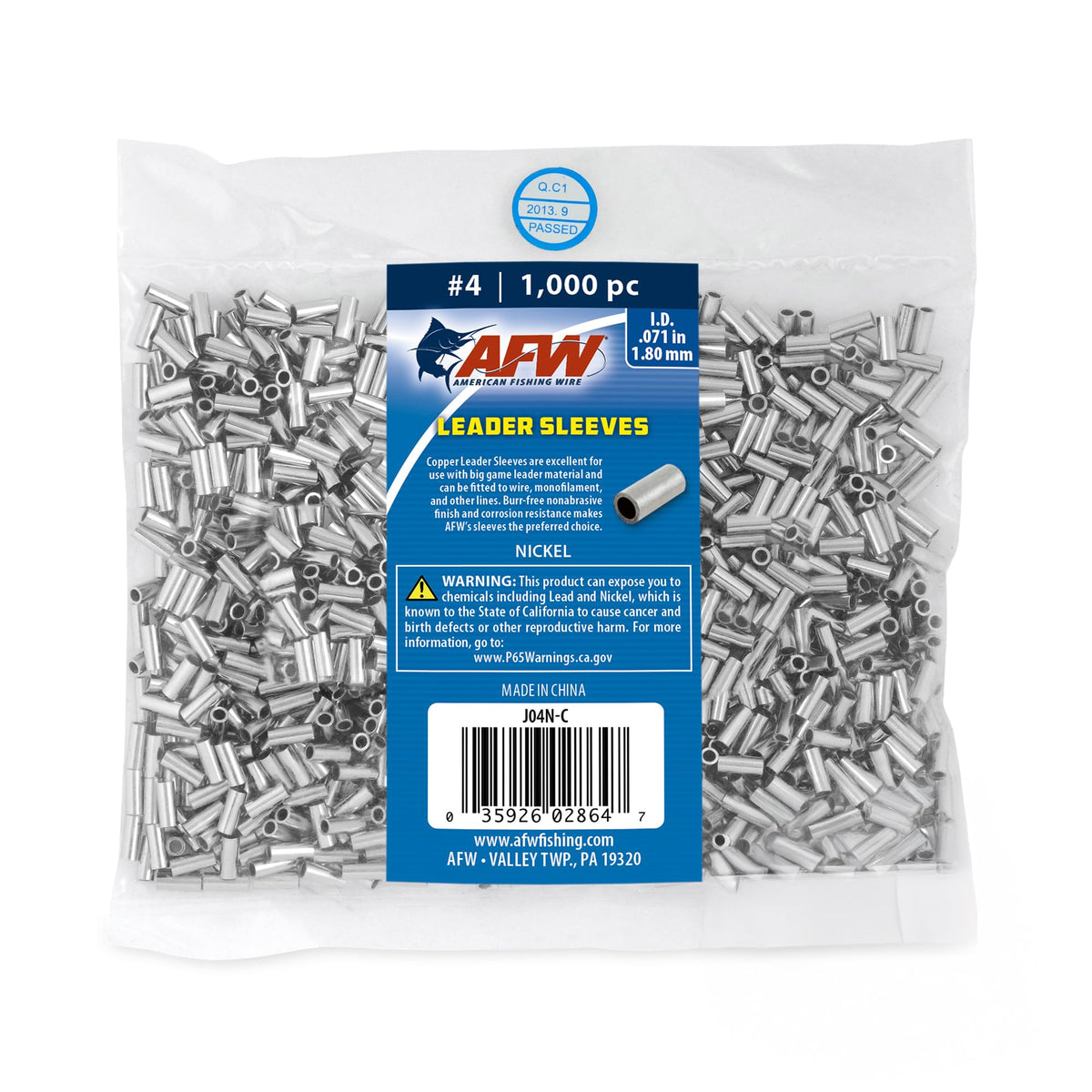 AFW crimp sleeve #4/.071 nickel close-up highlighting durable copper alloy for secure crimps