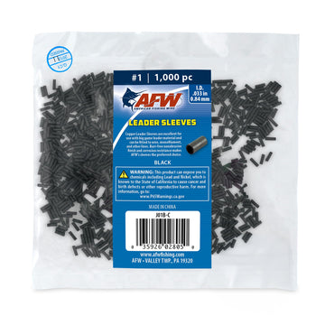AFW crimp sleeve black 1-1000pc package shows bulk sleeves for secure leaders.