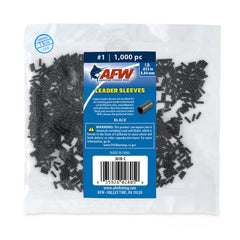 AFW crimp sleeve black 1-1000pc package shows bulk sleeves for secure leaders.