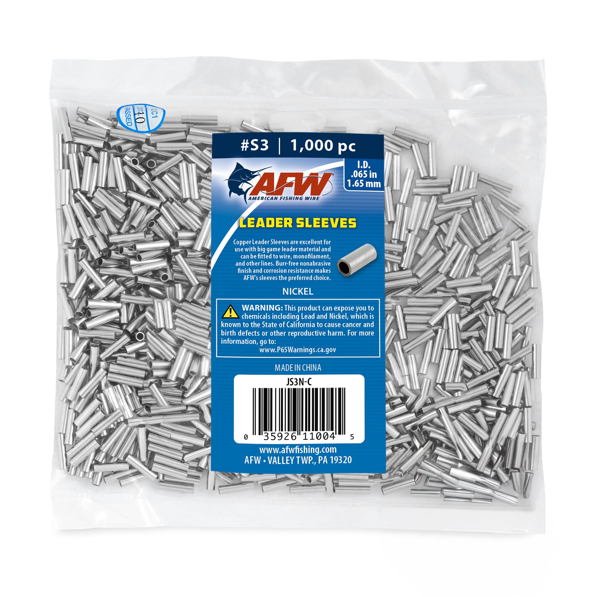 AFW crimp sleeve S3 nickel 0.065 inch assembly for secure connections