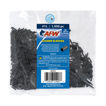 AFW single barrel crimp sleeve close-up showing black finish for secure fishing leader connections.