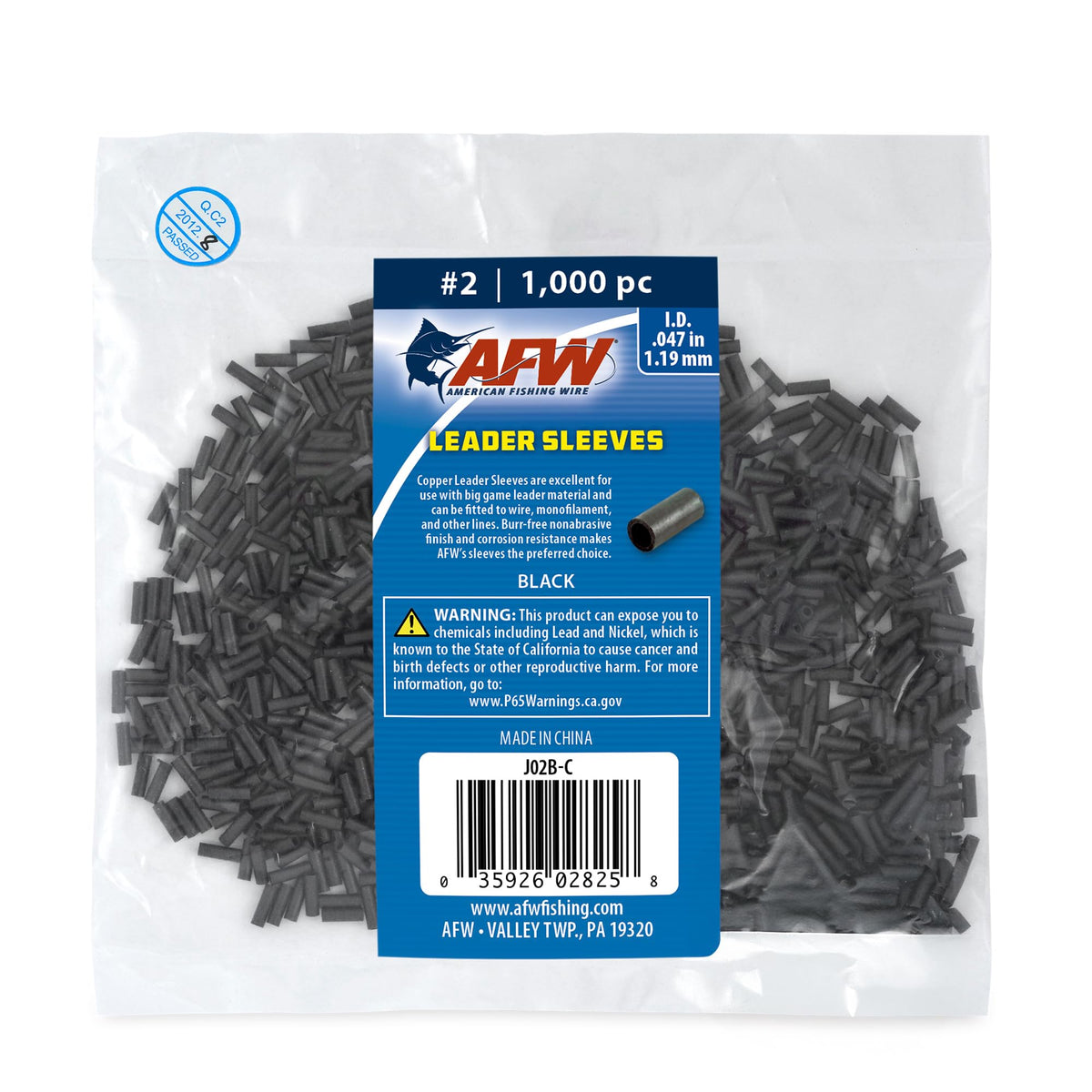 AFW crimp sleeve size #2 black finish for strong, secure fishing leaders.