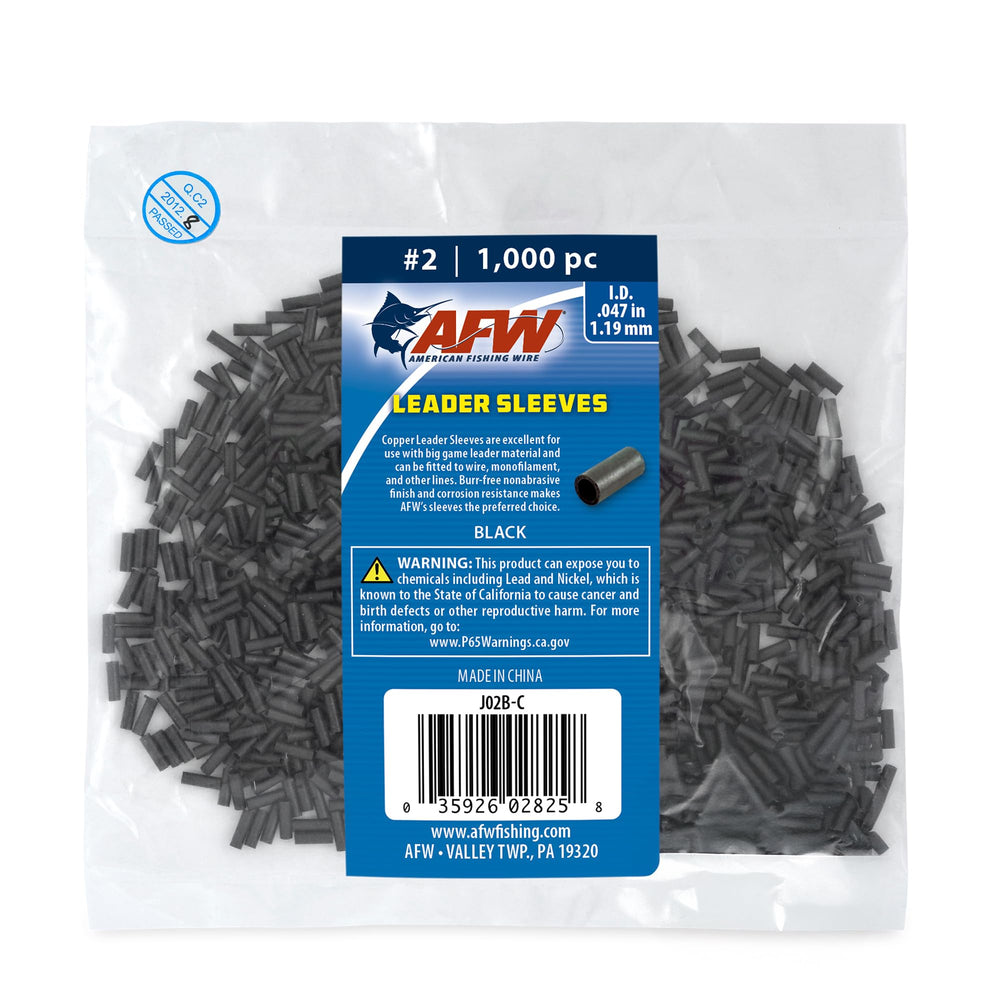 AFW crimp sleeve size #2 black finish for strong, secure fishing leaders.
