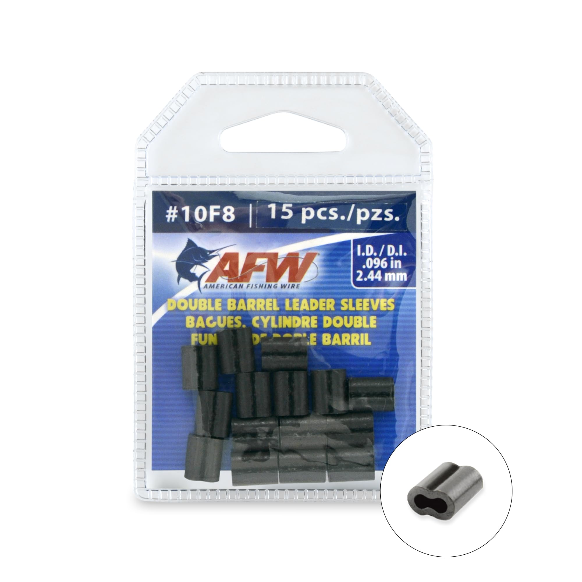 AFW double barrel crimp sleeve 10F8 black in close-up highlights a precise crimp
