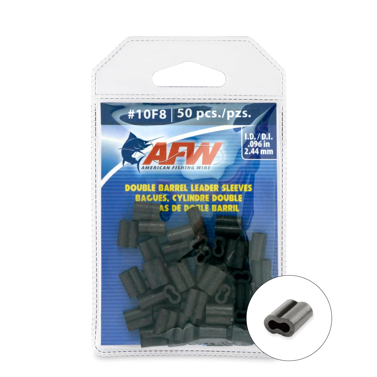 AFW double-barrel crimp sleeve in black for strong line connections.